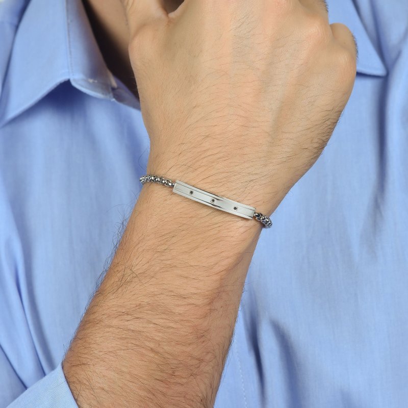 Luca Barra - Bracciale Uomo Acciaio - Cristalli Neri - Eleganza Moderna