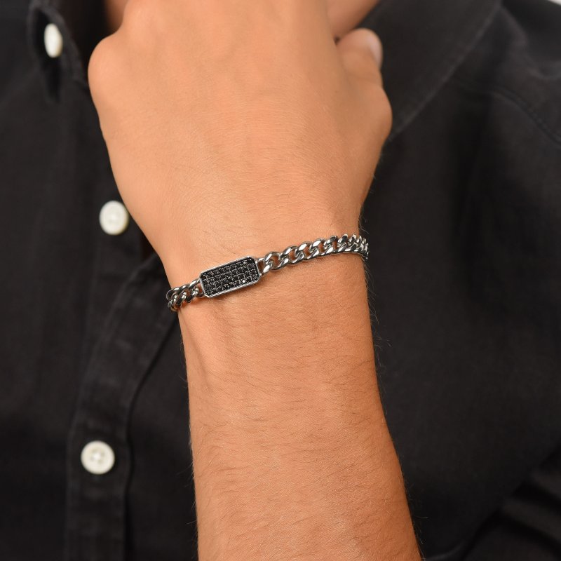 Luca Barra - Bracciale Uomo - Acciaio - Cristalli Neri