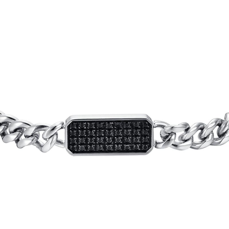 Luca Barra - Bracciale Uomo - Acciaio - Cristalli Neri