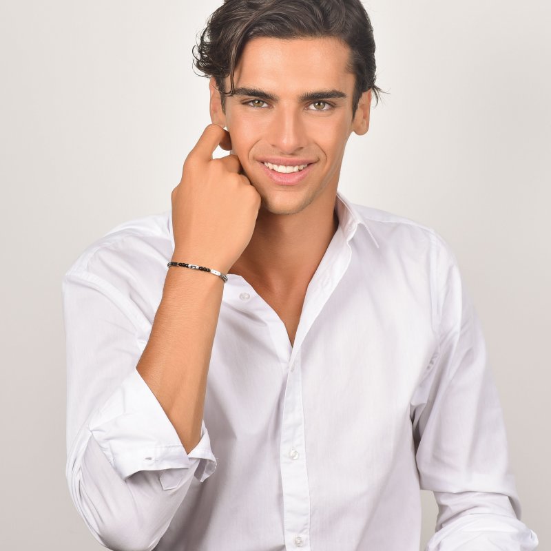 Luca Barra - Bracciale Uomo Acciaio - Pietre Nere - Design Moderno