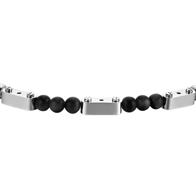 Luca Barra - Bracciale Uomo Acciaio - Pietre Nere - Design Moderno