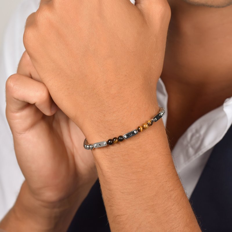 Luca Barra - Bracciale Uomo Acciaio - Occhio Di Tigre