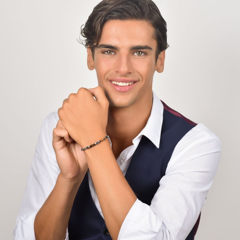 Luca Barra - Bracciale Uomo Acciaio - Occhio Di Tigre
