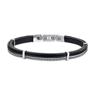Luca Barra - Bracciale Uomo Cuoio Nero - Acciaio - Eleganza Moderna