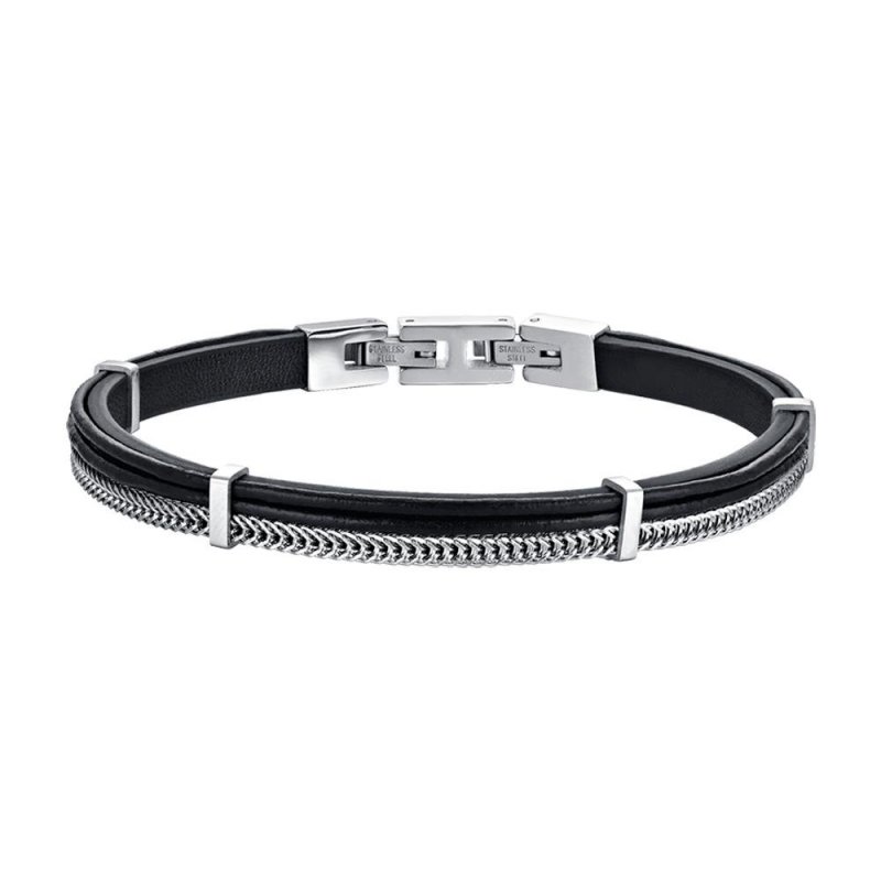 Luca Barra - Bracciale Uomo Cuoio Nero - Acciaio - Eleganza Moderna