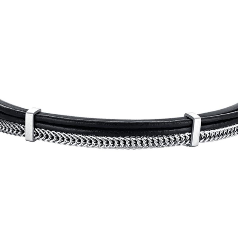Luca Barra - Bracciale Uomo Cuoio Nero - Acciaio - Eleganza Moderna