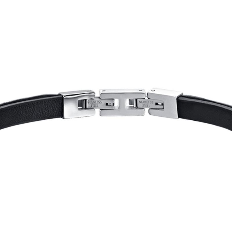 Luca Barra - Bracciale Uomo Cuoio Nero - Acciaio - Eleganza Moderna