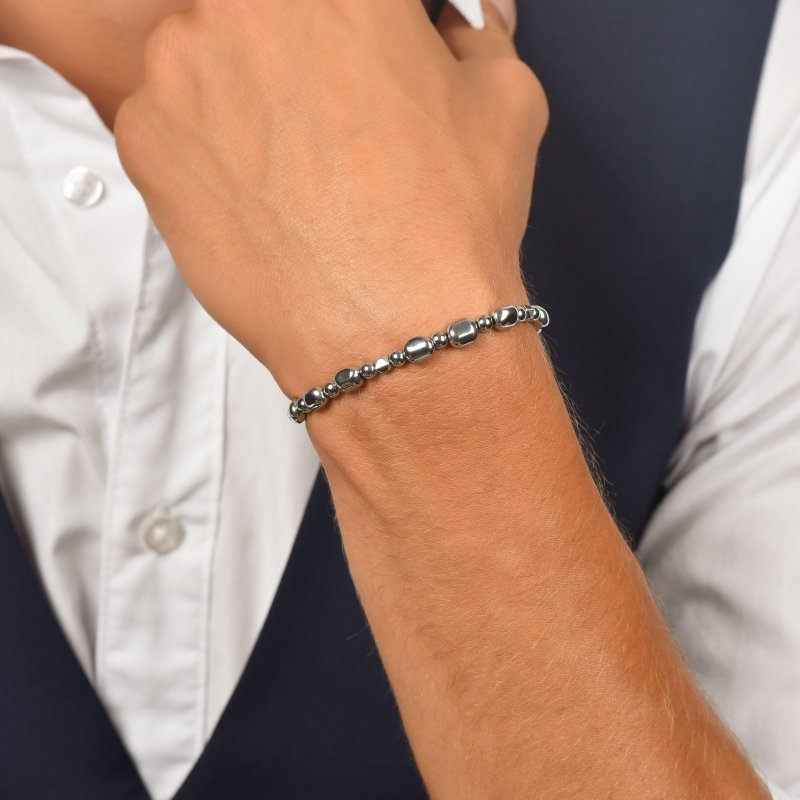 Luca Barra - Bracciale Uomo Acciaio - Ematite Silver