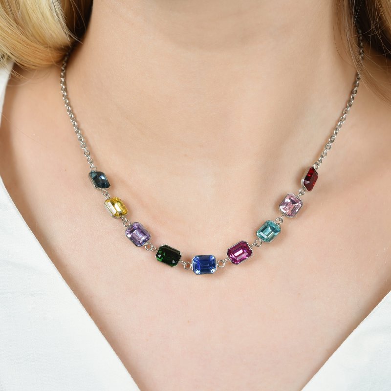 Luca Barra - Collana Donna Acciaio - Cristalli Multicolor