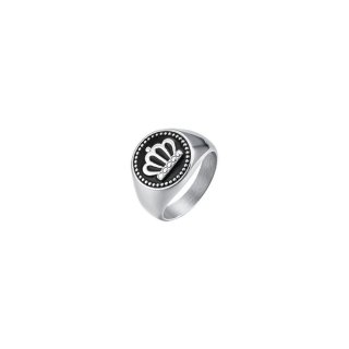 Luca Barra - Anello Uomo Acciaio - Corona - Smalto Nero