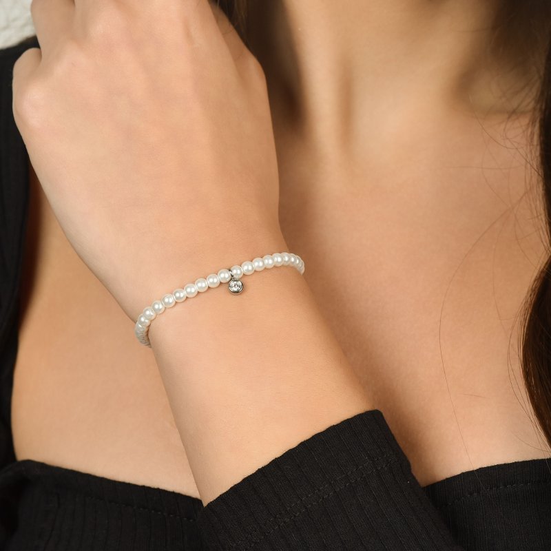 Luca Barra - Bracciale Donna Acciaio - Perle Sintetiche - Cristallo Bianco