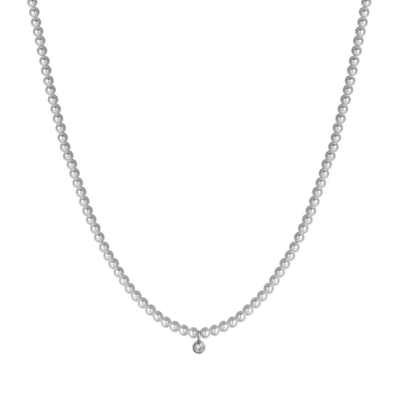 Luca Barra - Collana Donna Acciaio - Perle - Cristallo Bianco