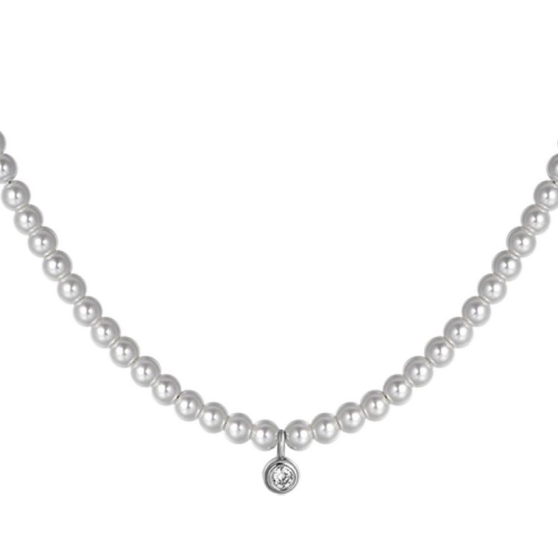 Luca Barra - Collana Donna Acciaio - Perle - Cristallo Bianco