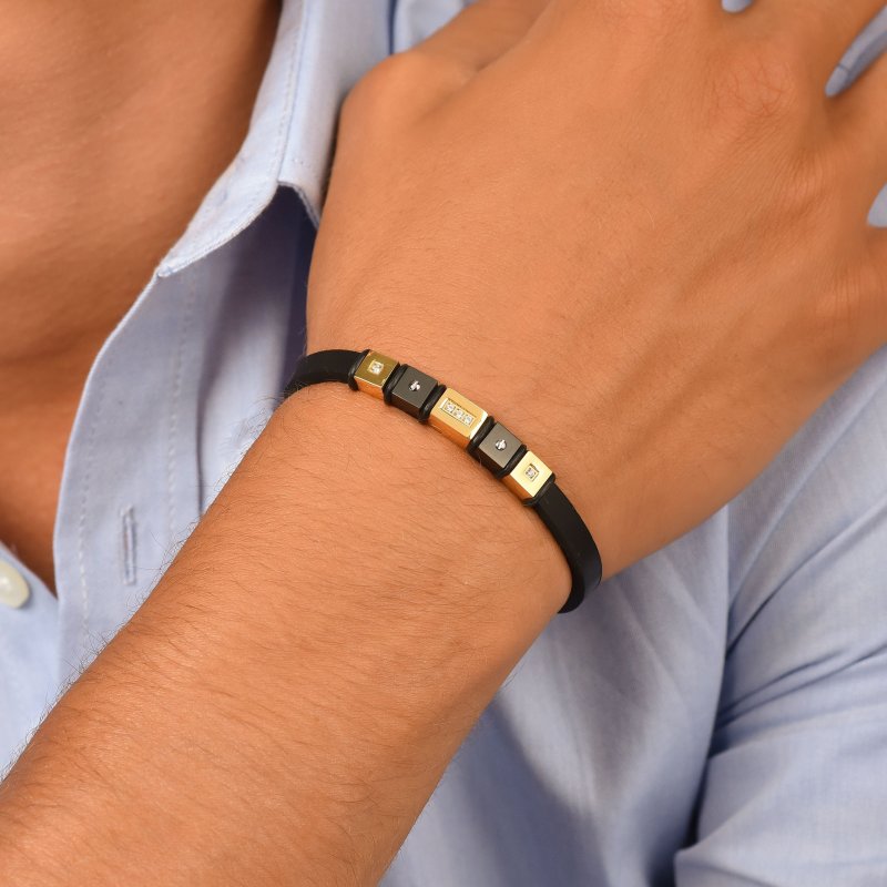 Luca Barra - Bracciale Uomo Silicone Nero - Acciaio Ip Gold E Nero