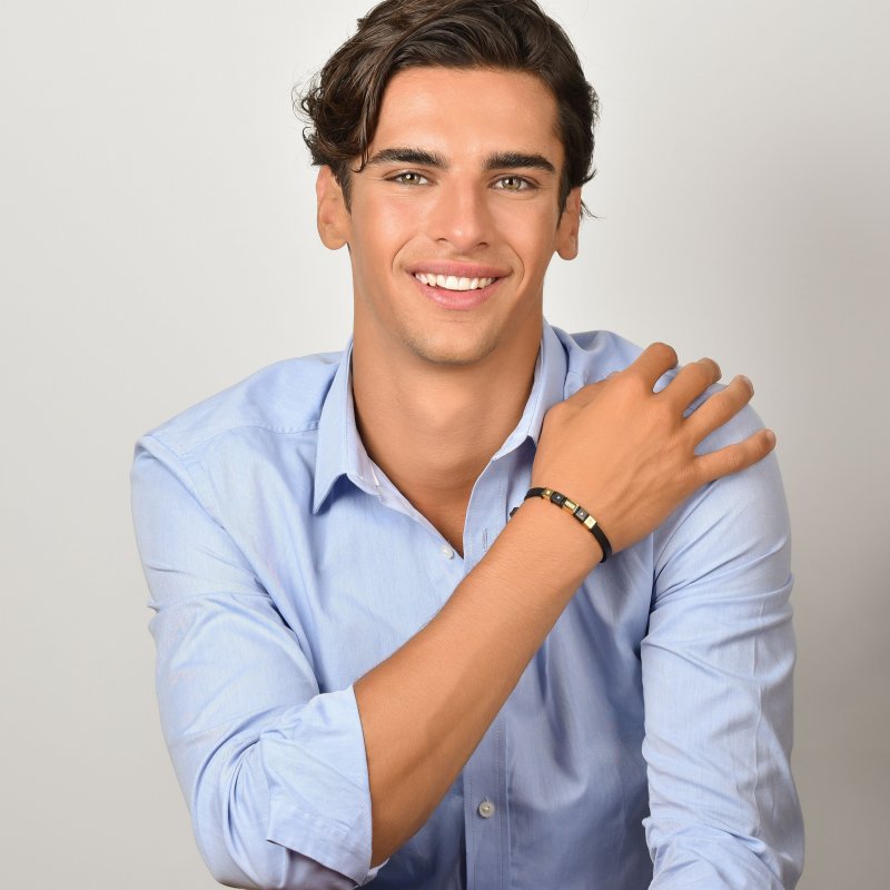 Luca Barra - Bracciale Uomo Silicone Nero - Acciaio Ip Gold E Nero