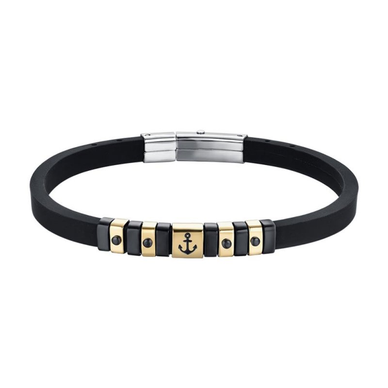 Luca Barra - Bracciale Uomo - Silicone Nero - Acciaio Ip Gold