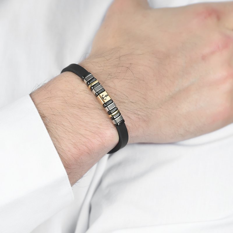 Luca Barra - Bracciale Uomo - Silicone Nero - Acciaio Ip Gold