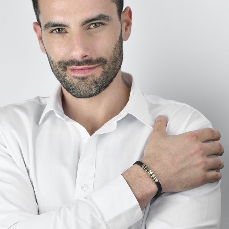 Luca Barra - Bracciale Uomo - Silicone Nero - Acciaio Ip Gold