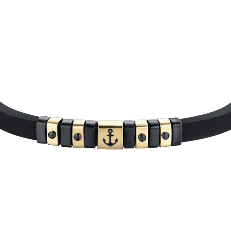 Luca Barra - Bracciale Uomo - Silicone Nero - Acciaio Ip Gold