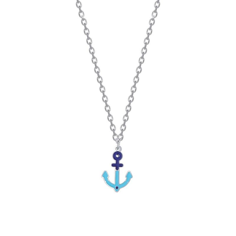 Luca Barra - Collana Bambino Acciaio - Ancora Blu - 38+3 Cm