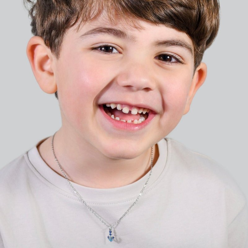 Luca Barra - Collana Bambino Acciaio - Ancora Blu - 38+3 Cm