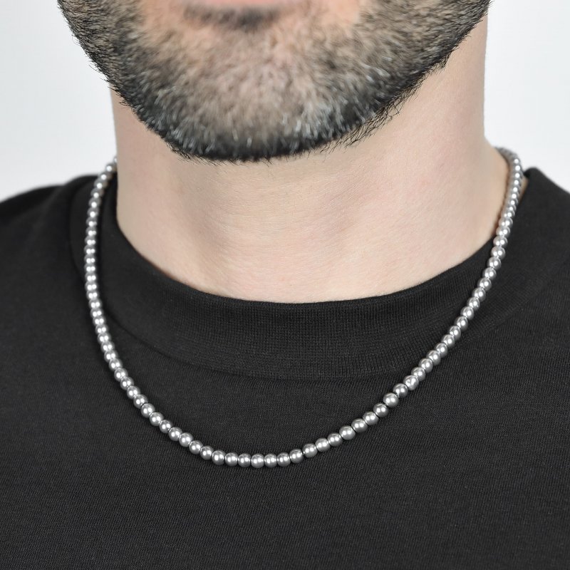 Luca Barra - Collana Uomo Acciaio - Perle Grigie - Stile Moderno
