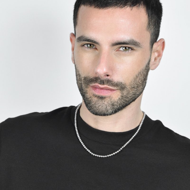 Luca Barra - Collana Uomo Acciaio - Perle Grigie - Stile Moderno