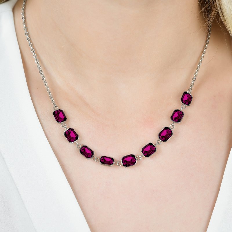 Luca Barra - Collana Donna Acciaio - Cristalli Fucsia