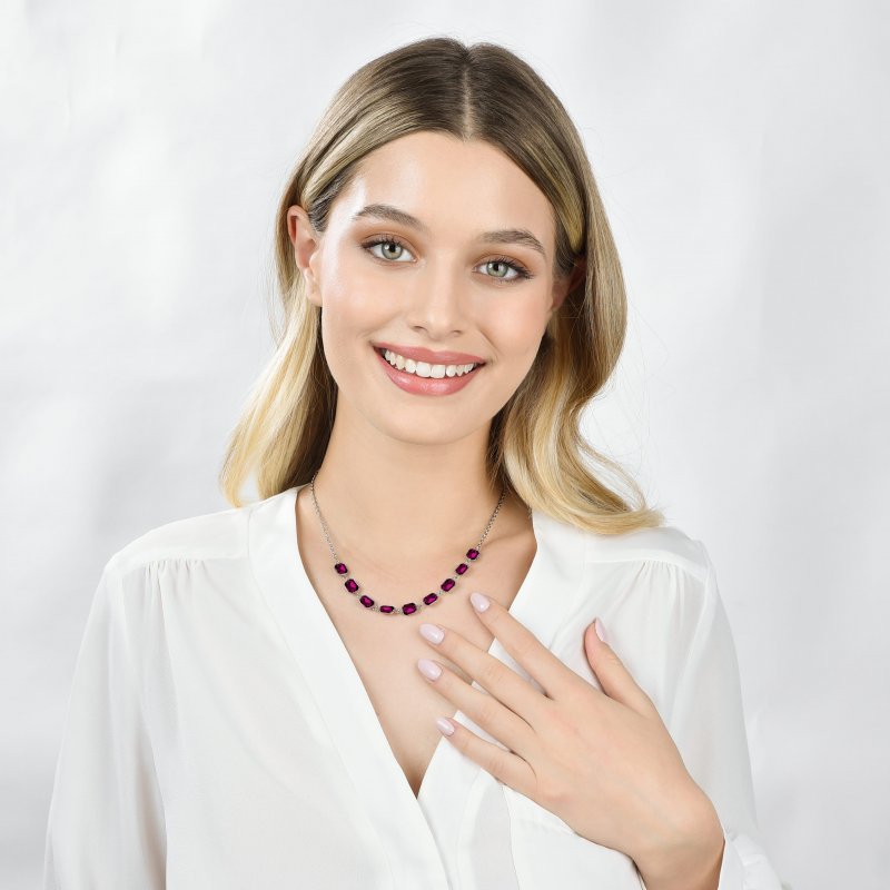 Luca Barra - Collana Donna Acciaio - Cristalli Fucsia