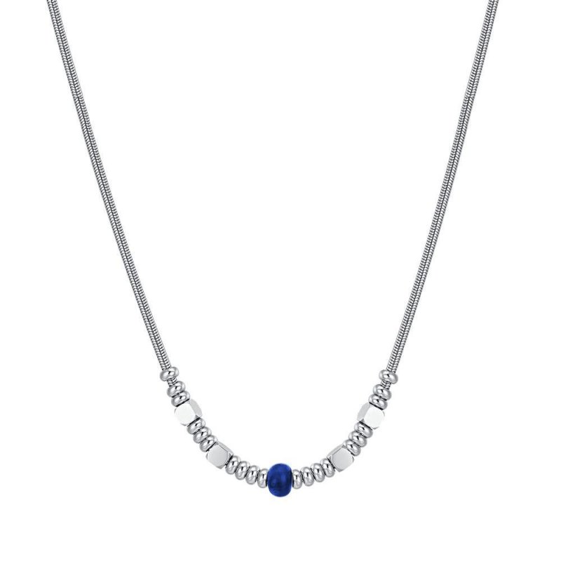 Luca Barra - Collana Uomo Acciaio - Pietra Blu - Design Elegante