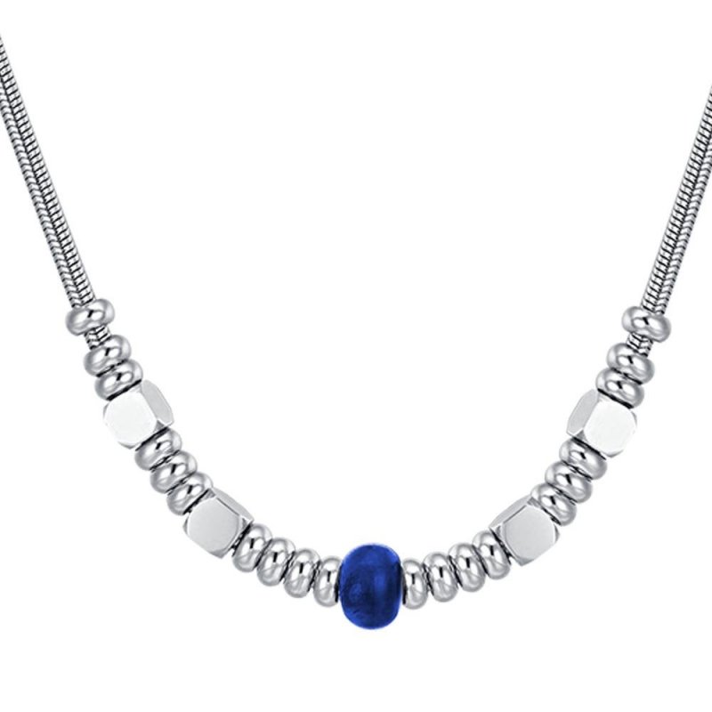 Luca Barra - Collana Uomo Acciaio - Pietra Blu - Design Elegante