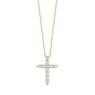 Luca Barra - Collana Donna Croce - Acciaio Ip Gold - Cristalli Bianchi