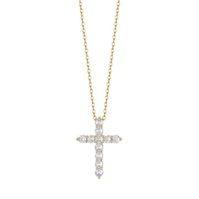 Luca Barra - Collana Donna Croce - Acciaio Ip Gold - Cristalli Bianchi