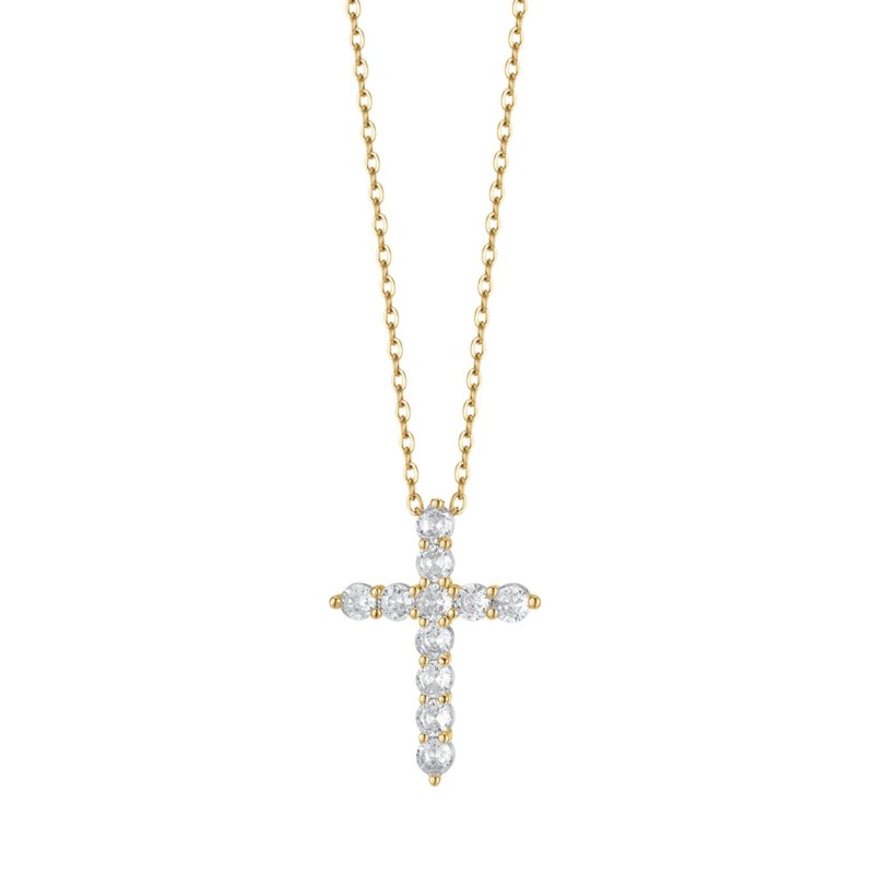 Luca Barra - Collana Donna Croce - Acciaio Ip Gold - Cristalli Bianchi