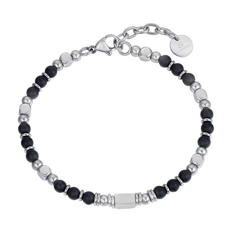 Luca Barra - Bracciale Uomo Acciaio - Agata Nera - Dettagli Esclusivi