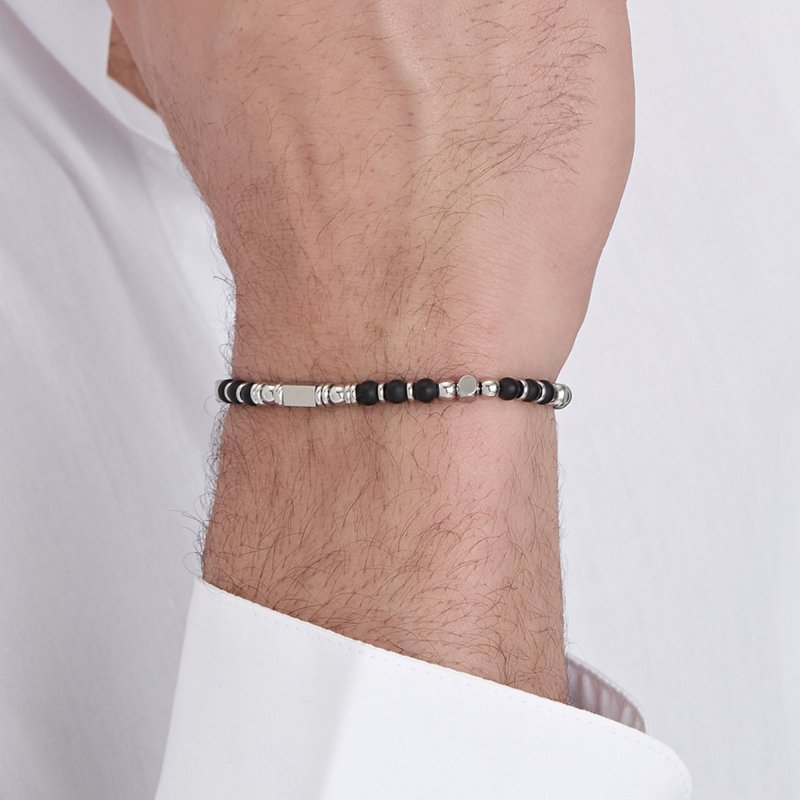 Luca Barra - Bracciale Uomo Acciaio - Agata Nera - Dettagli Esclusivi