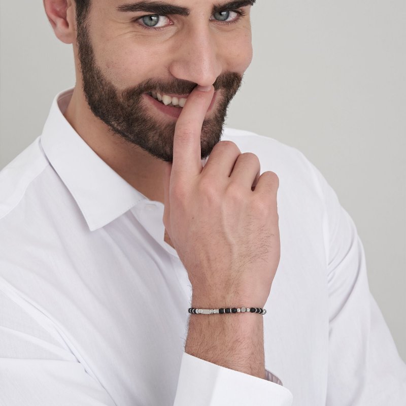 Luca Barra - Bracciale Uomo Acciaio - Agata Nera - Dettagli Esclusivi
