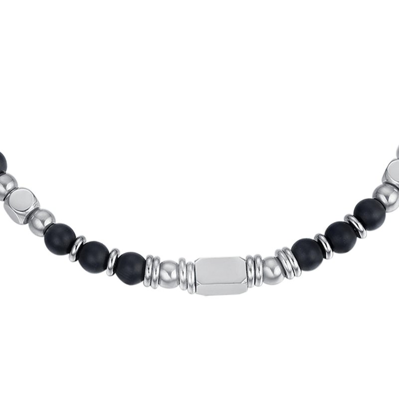 Luca Barra - Bracciale Uomo Acciaio - Agata Nera - Dettagli Esclusivi