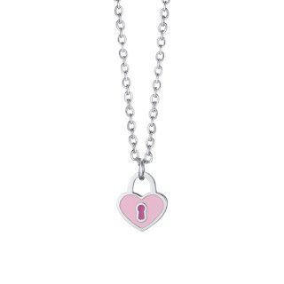 Luca Barra - Collana Bambina Cuore Lucchetto - Acciaio - 38+3 Cm