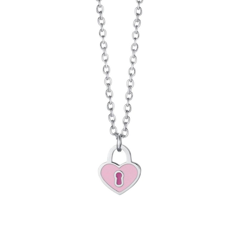 Luca Barra - Collana Bambina Cuore Lucchetto - Acciaio - 38+3 Cm