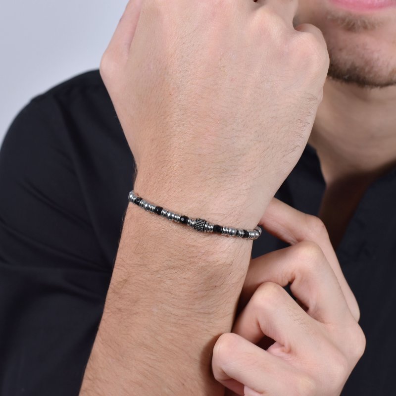 Luca Barra - Bracciale Uomo Acciaio - Agata Nera - Elementi