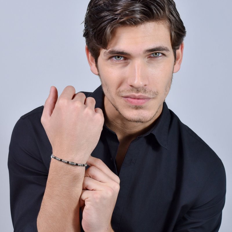 Luca Barra - Bracciale Uomo Acciaio - Agata Nera - Elementi