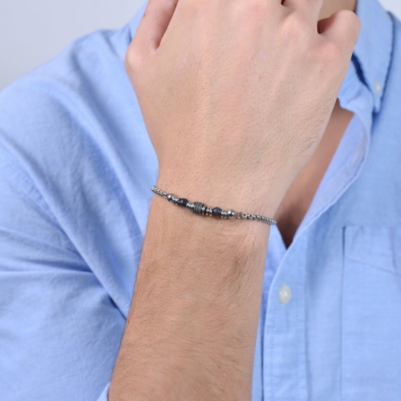 Luca Barra - Bracciale Uomo Acciaio - Sodalite Blu - Eleganza Moderna