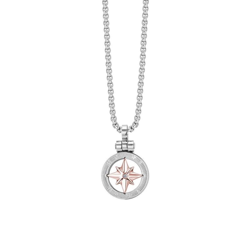 Luca Barra - Collana Uomo Acciaio - Rosa Dei Venti - Ip Rose