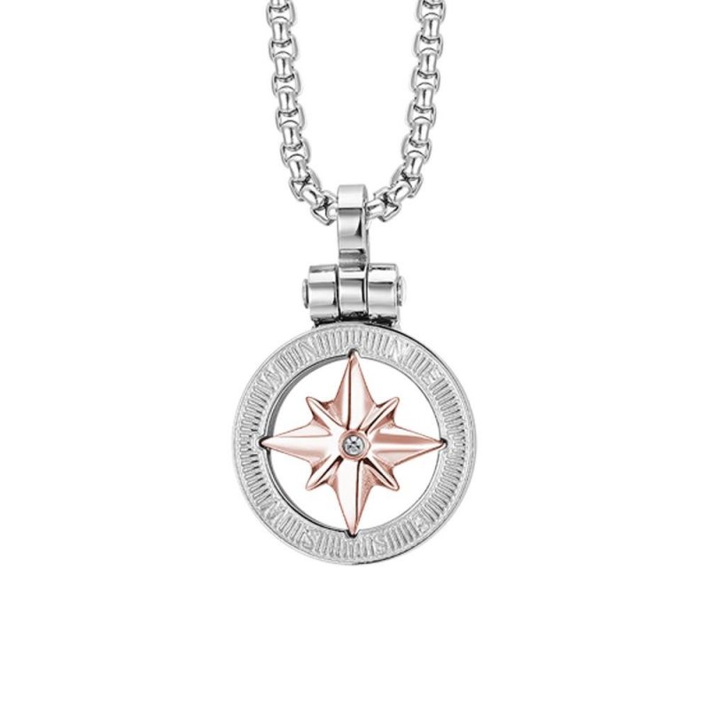 Luca Barra - Collana Uomo Acciaio - Rosa Dei Venti - Ip Rose