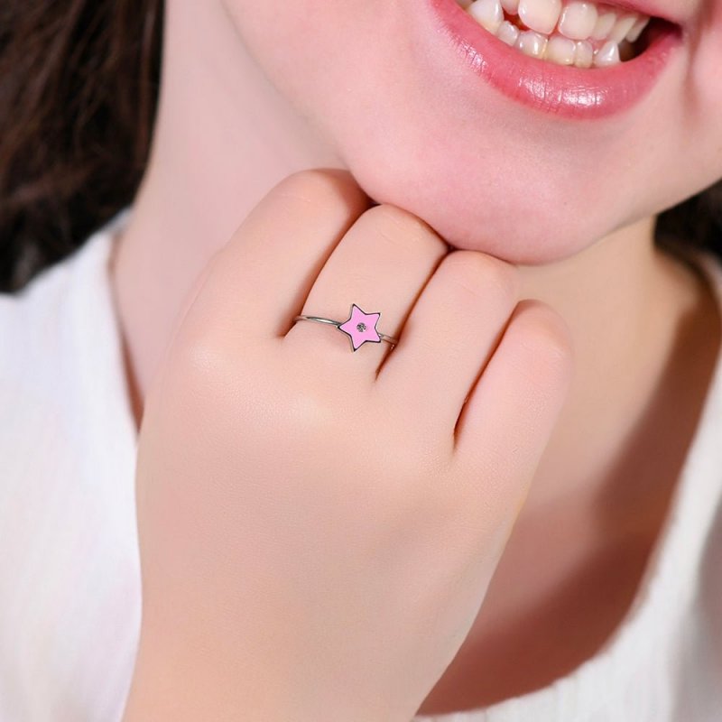Luca Barra - Anello Bambina Stella - Acciaio - Smalto Rosa