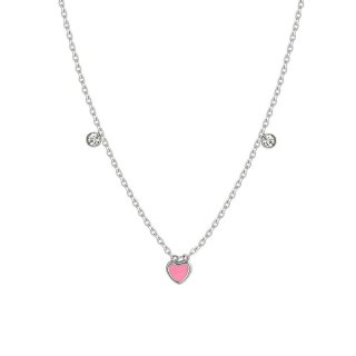 Luca Barra - Collana Bambina Cuore - Acciaio - Smalto Rosa