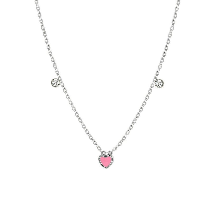 Luca Barra - Collana Bambina Cuore - Acciaio - Smalto Rosa
