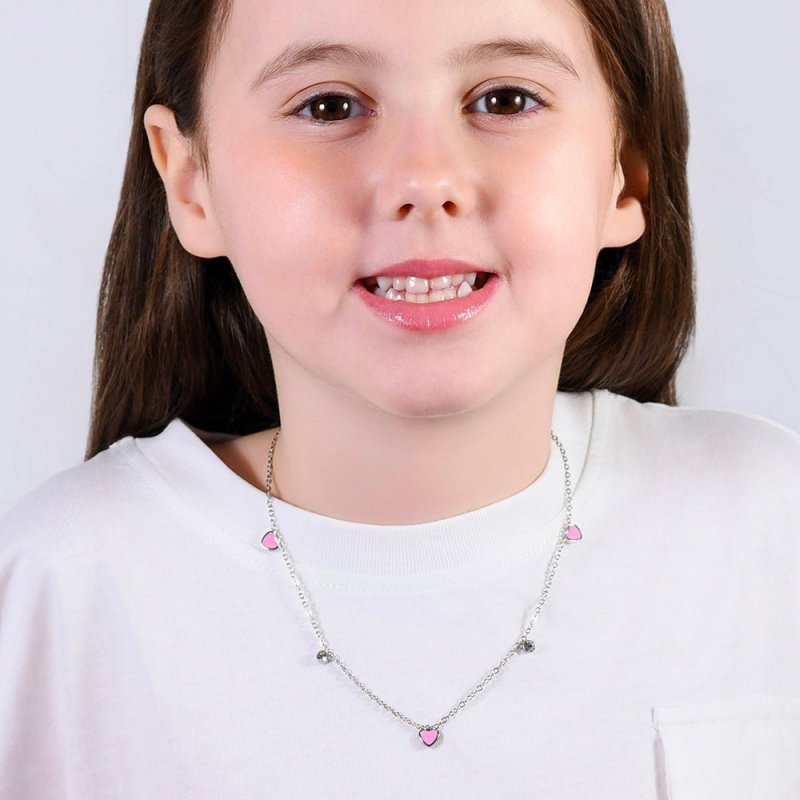 Luca Barra - Collana Bambina Cuore - Acciaio - Smalto Rosa