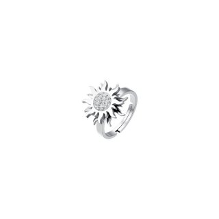 Luca Barra - Anello Donna Sole Girevole - Acciaio - Cristalli Bianchi